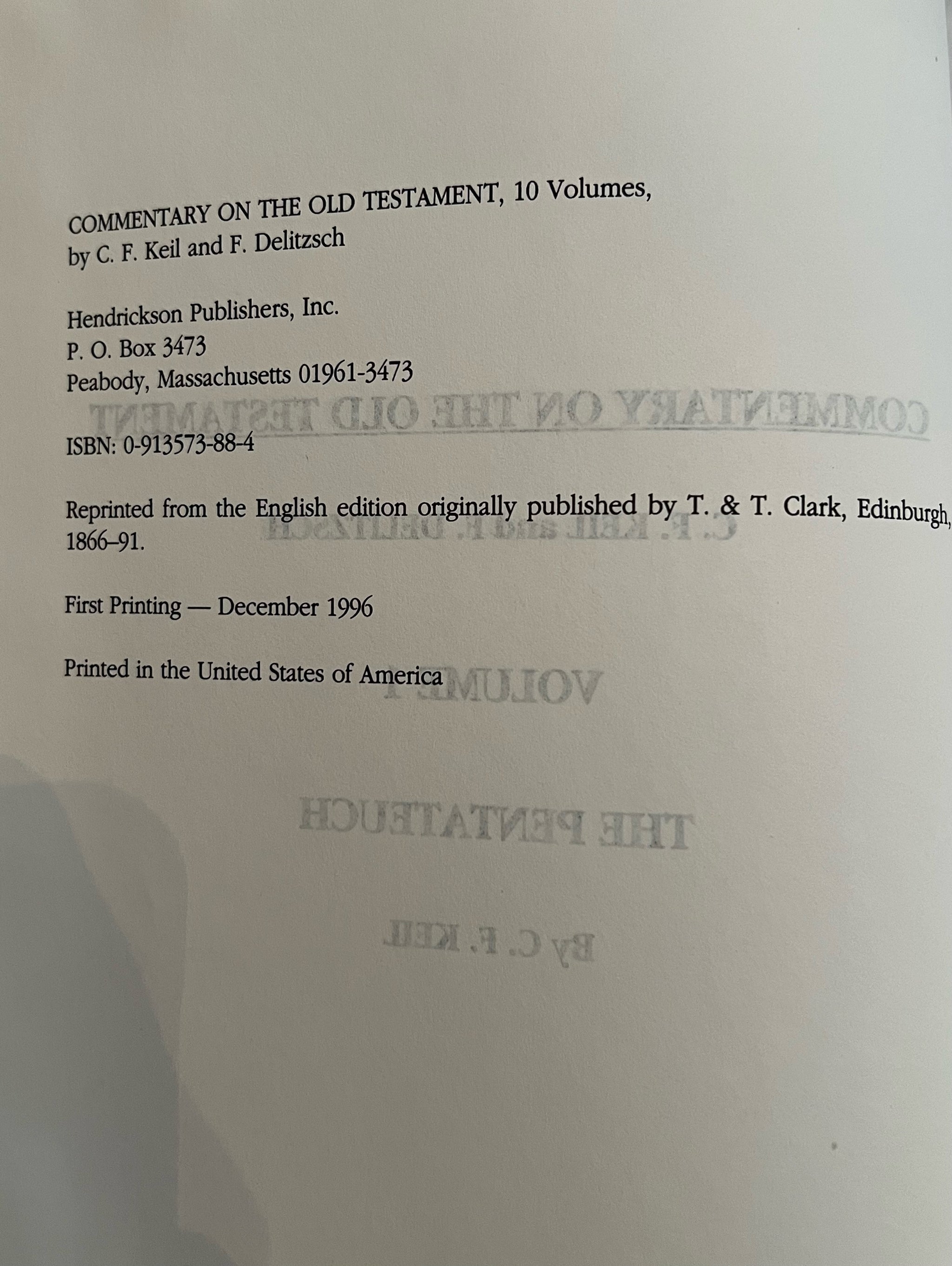 Commentary on the Old Testament. 10 hardback volume set. By Keil
